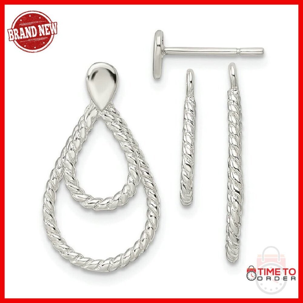 Sterling Silver Teardrop Jacket Earrings, 22mm Drop Dangle, Post Closure